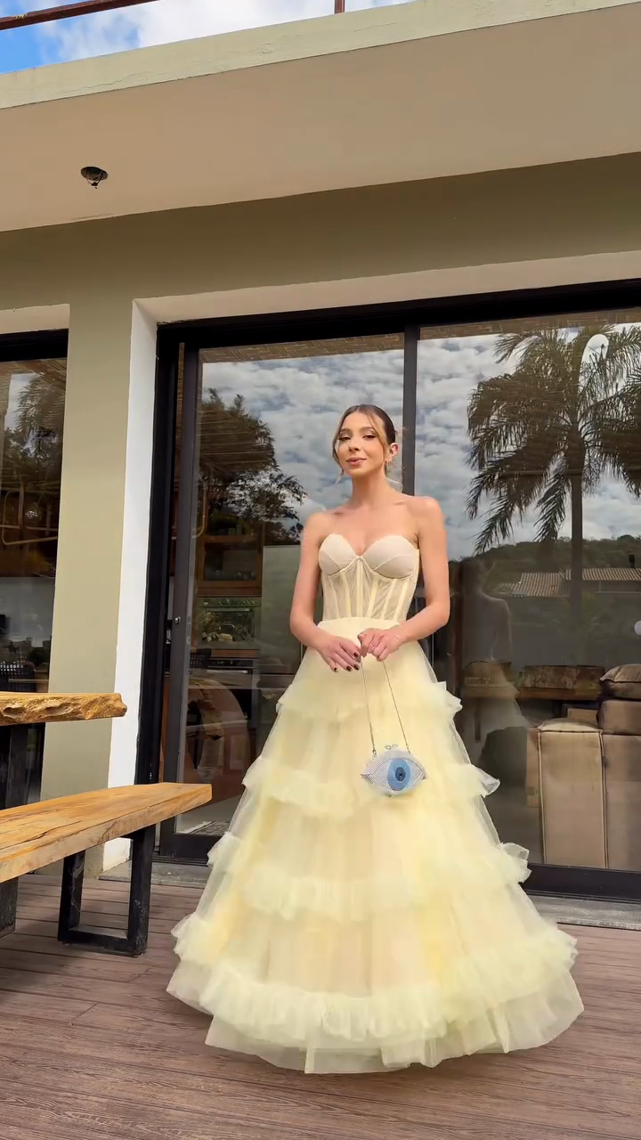 Pale Yellow Strapless Ball Gown