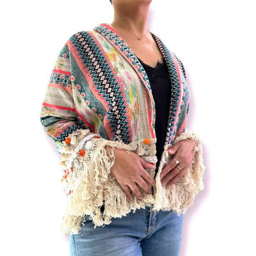 Colorful Striped Embroidered Fringe Jacket