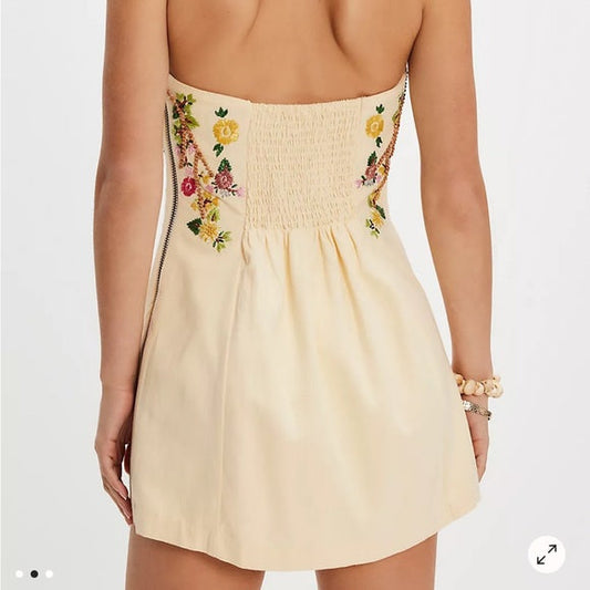 Floral Embroidered Strapless Mini Dress