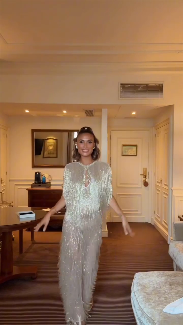 Gold Fringe Embellished Evening Set