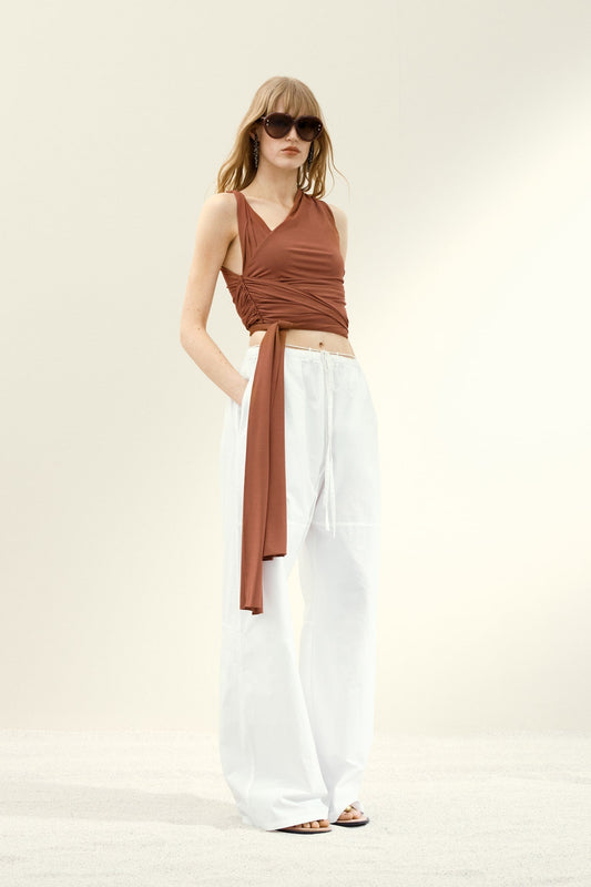 Asymmetric Wrap - Top and Wide - Leg Pants Set