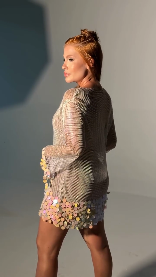 Sequin - Embellished Sheer Mini Dress