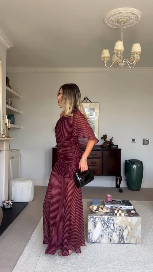 Burgundy Striped One - shoulder Maxi Dress