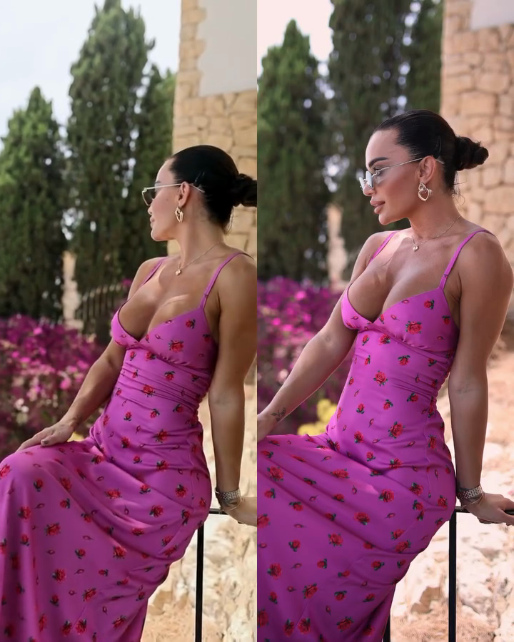 Hot Pink Floral Print Spaghetti - strap Maxi Dress