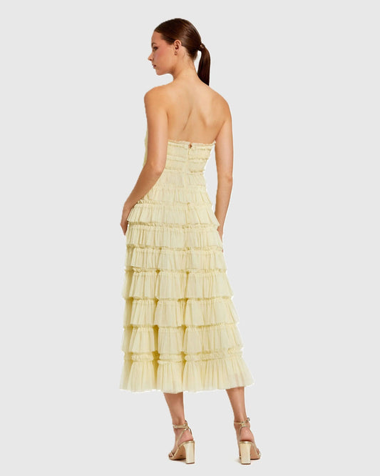 Lemon - Yellow Tiered Tulle Maxi Dress