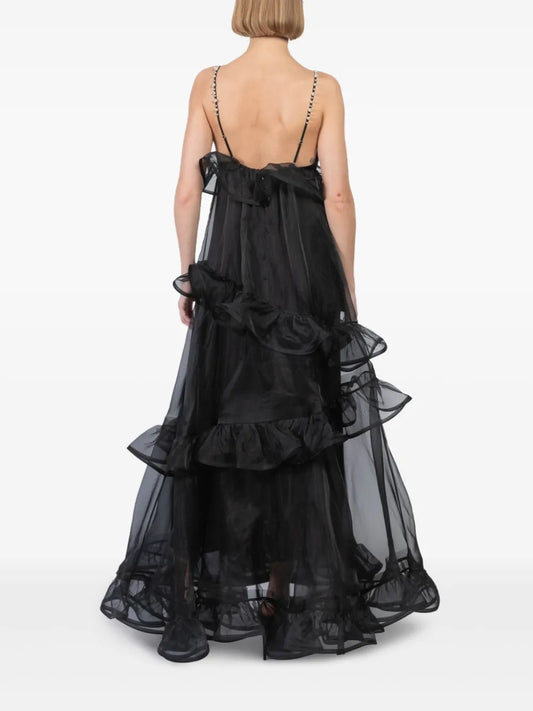 Black Floral Print Spaghetti - strap Maxi Dress