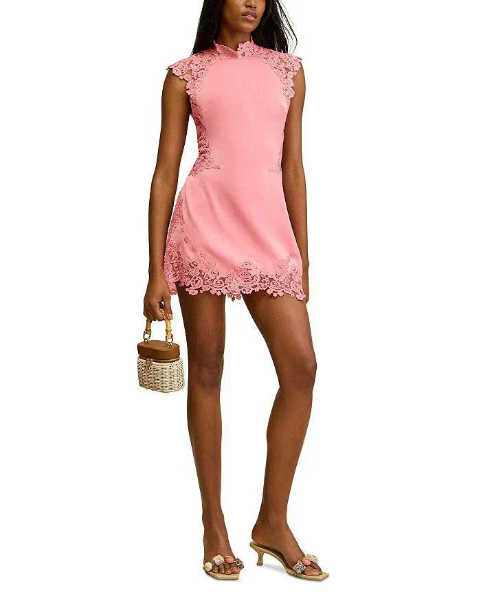 Pink Lace - Trimmed Mini Dress