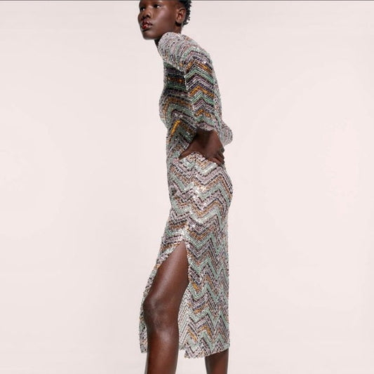 sequined herringbone dress