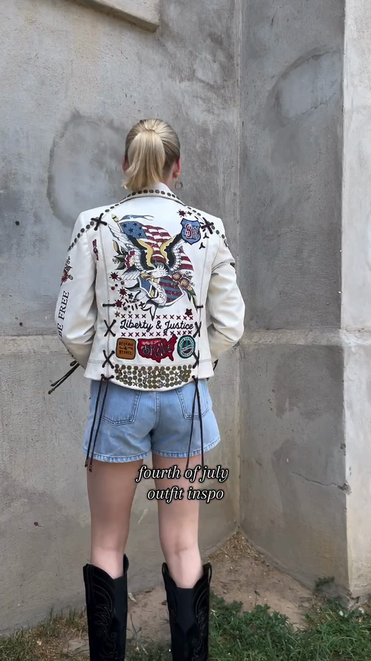 Embellished Western - style Leather Jacket