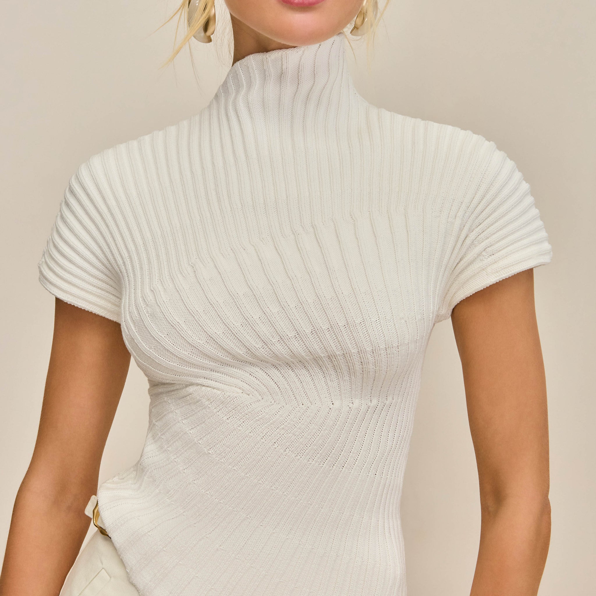 Asymmetric Hem Ribbed Turtleneck Top