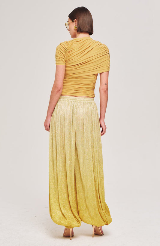 Mustard Yellow Ruched Asymmetric Top