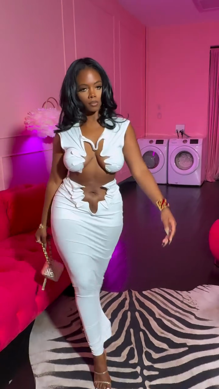 White Petal Cutout Top and Maxi Skirt Set