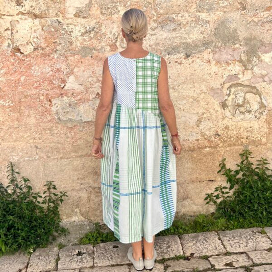 Patchwork Plaid Midi Dress
