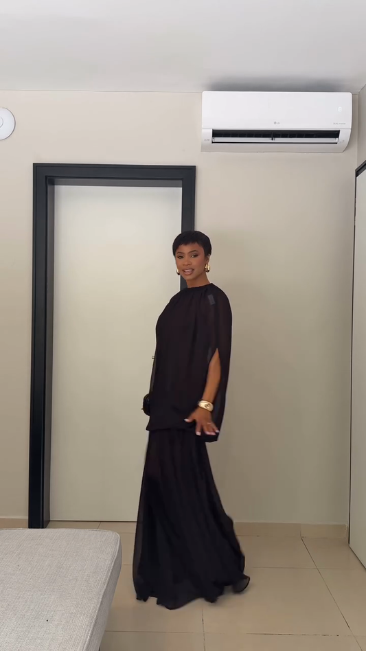Black Sheer Cape - Style Top and Maxi Skirt Set