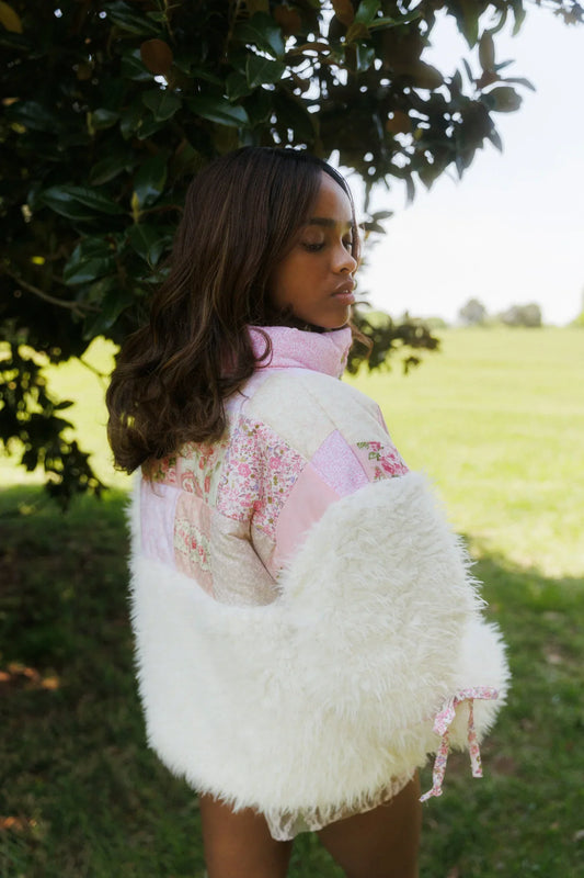 Patchwork Quilted Jacket with Faux Fur Accents