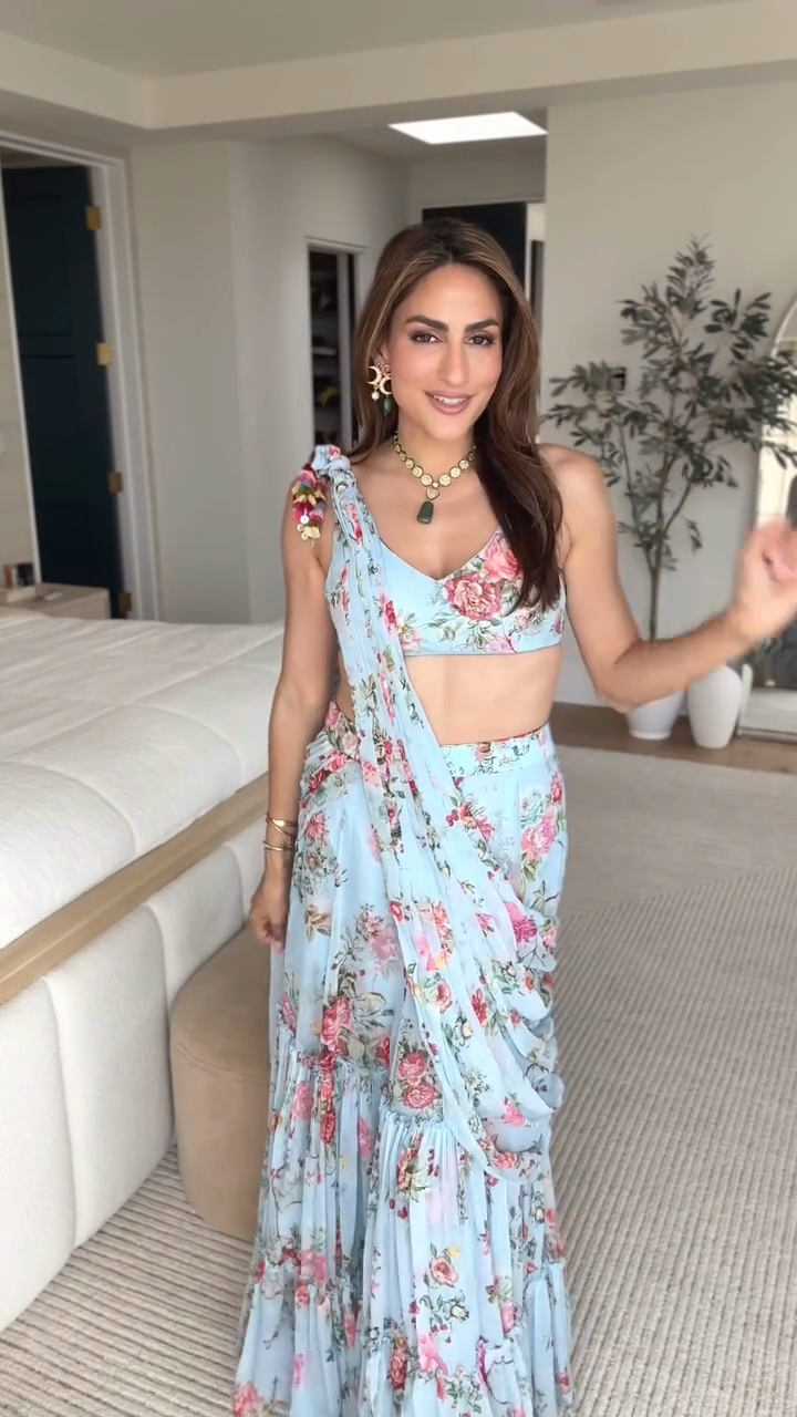 Floral - Printed Saree - Style Two - Piece Set