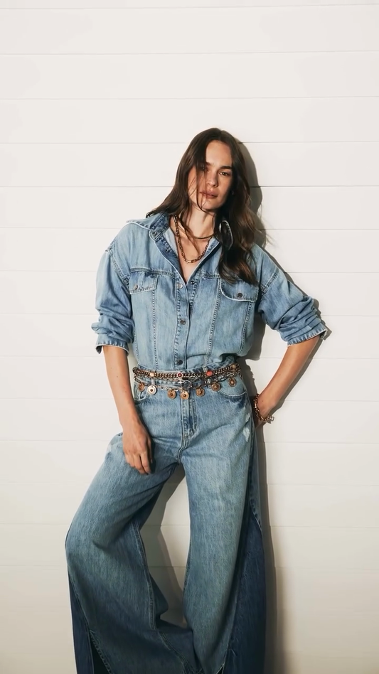 Denim Outfit with Embellished Belt