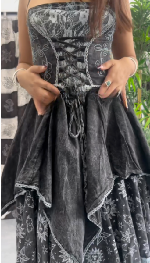 Lace - Up Corset Dress with Celestial Motifs