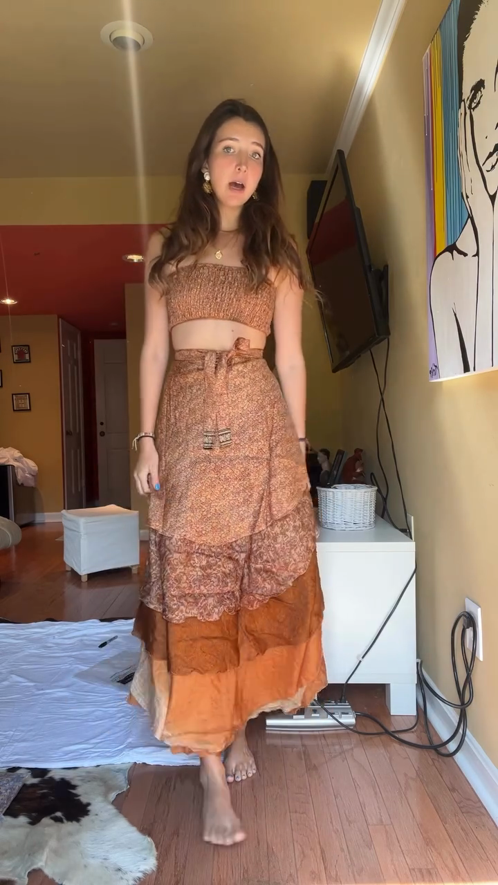 Floral Print Strapless Crop Top and Tiered Maxi Skirt Set