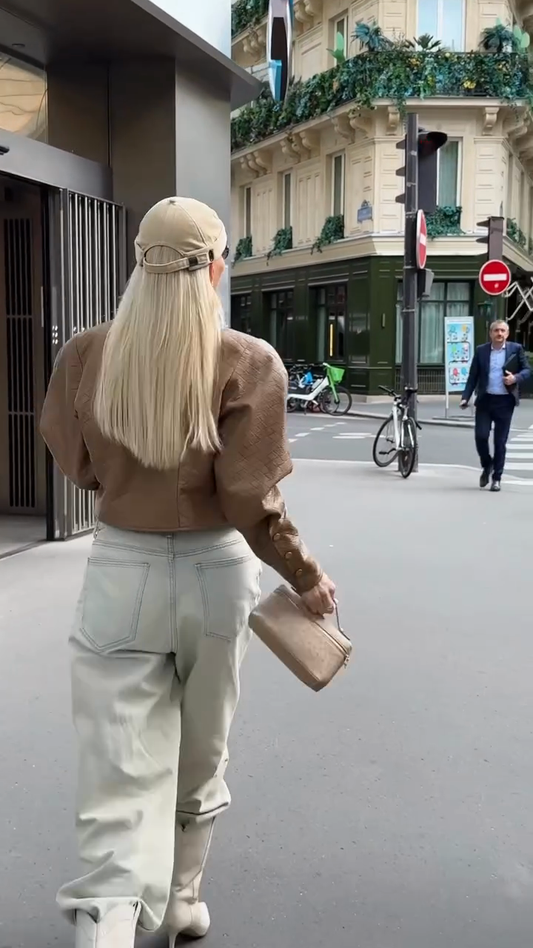 Brown cropped leather jacket