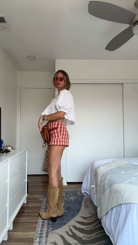 White Cropped Top with Puff Sleeves and Printed Shorts Set