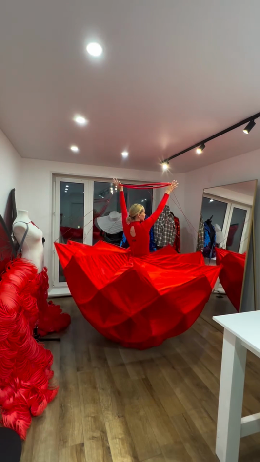 Red Long - Sleeve Ball Gown