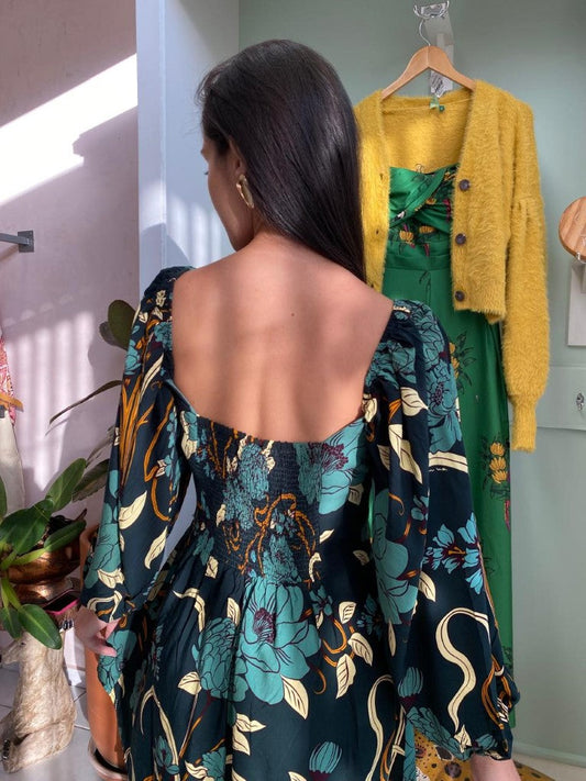 Floral Print Puff - Sleeve Mini Dress