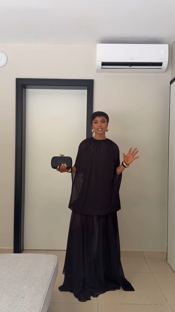 Black Sheer Cape - Style Top and Maxi Skirt Set