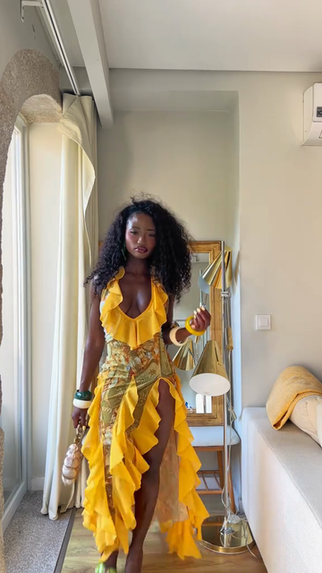 Yellow Ruffled Halter Dress