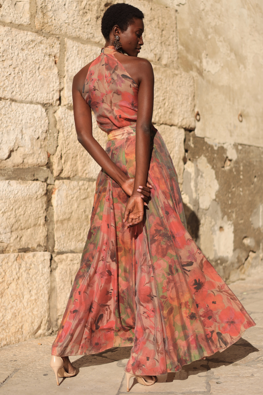 Floral Print Halter Neck Maxi Dress