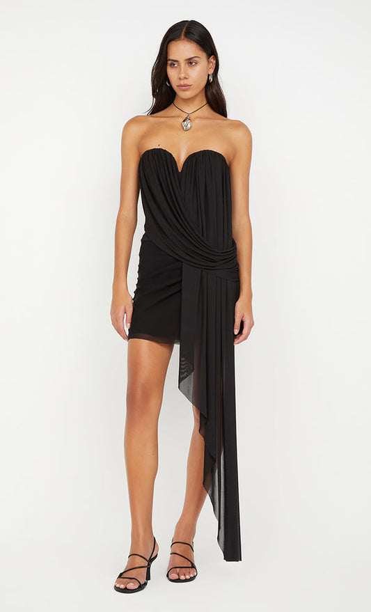 Off-the-shoulder draped mini dress