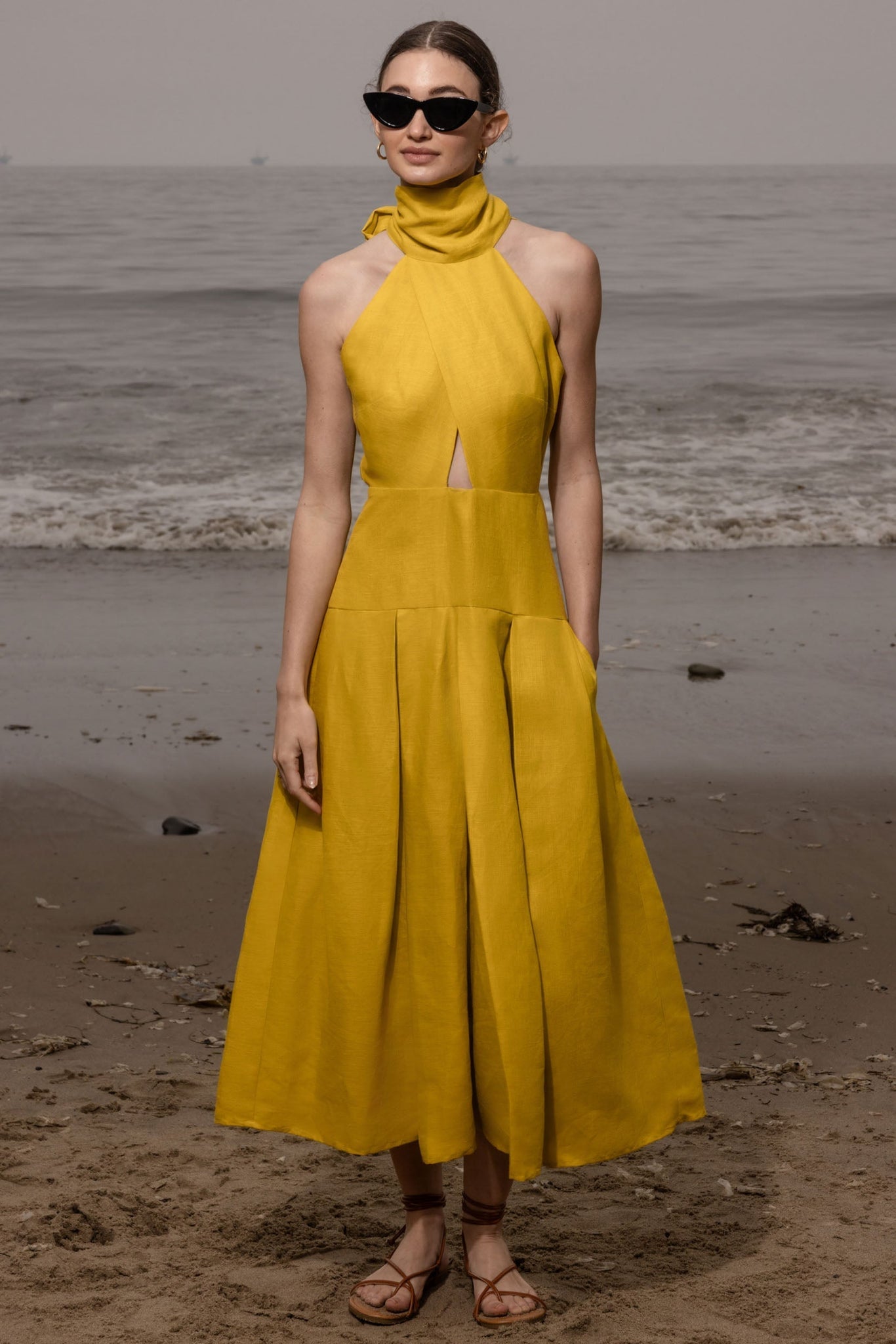 Halter Neck Cut - Out Midi Dress