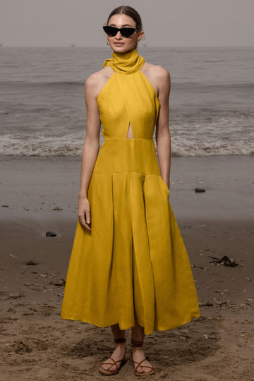 Halter Neck Cut - Out Midi Dress