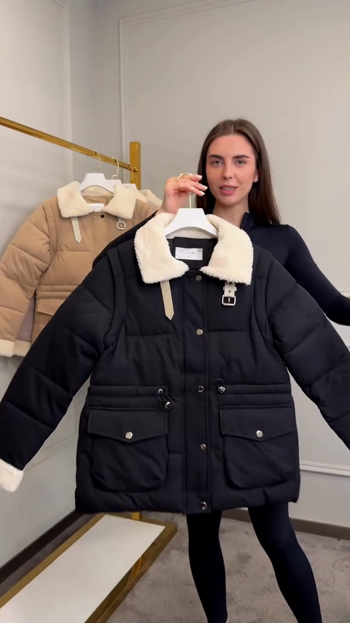 Black Puffer Jacket with Faux Fur Collar