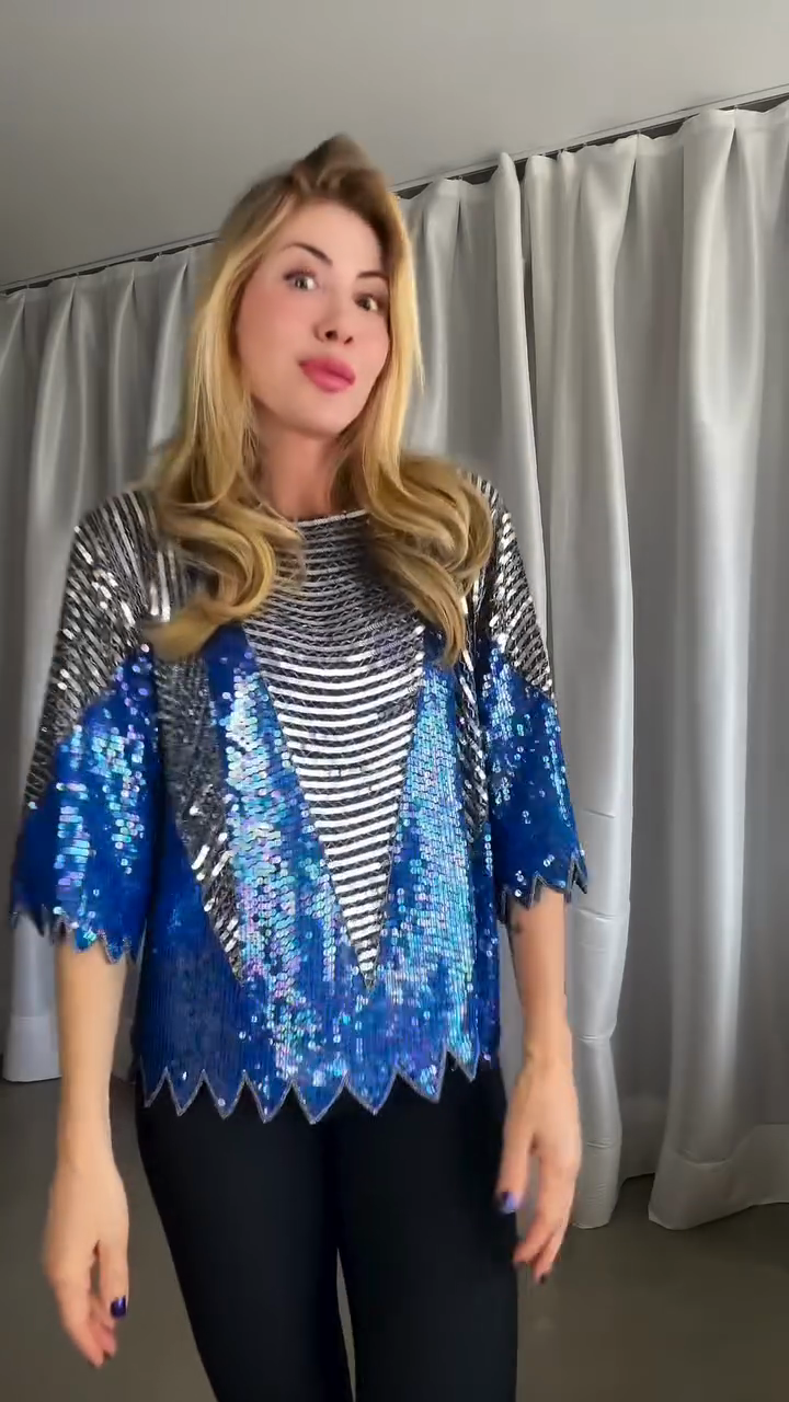 Blue and Silver Sequin Embellished Top