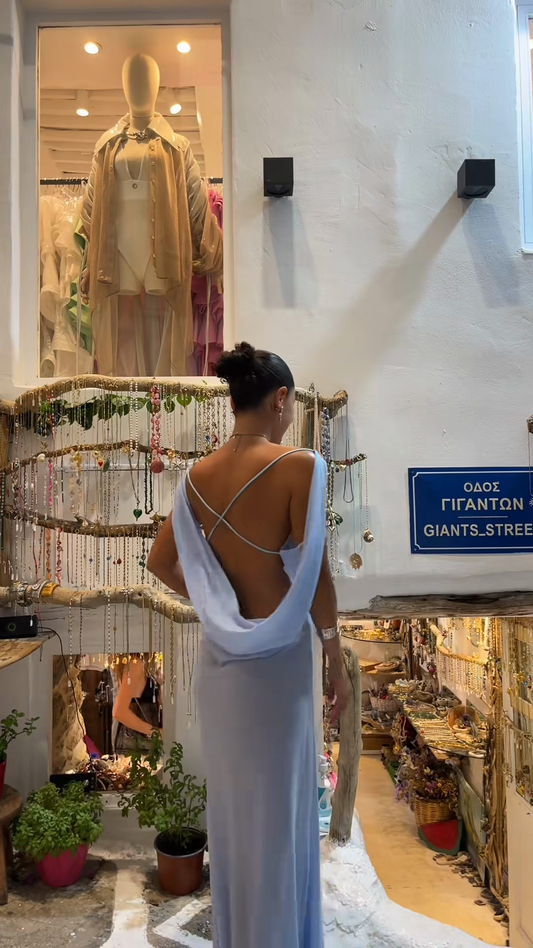 Light Blue Cowl - Neck Maxi Dress