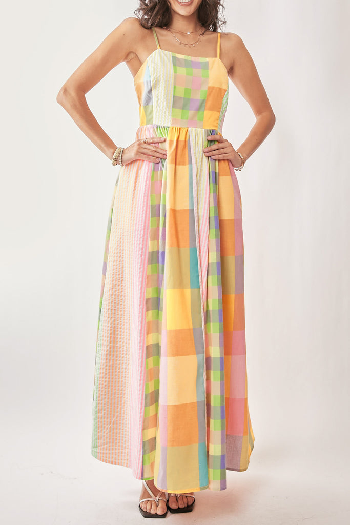 Color - Block Checkered Maxi Dress