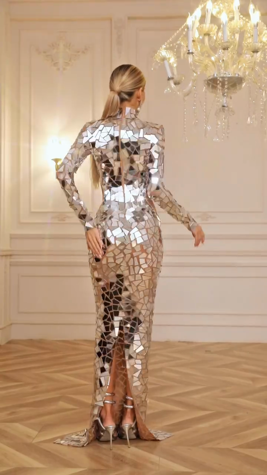 Silver Mirror - paneled Cut - out Gown