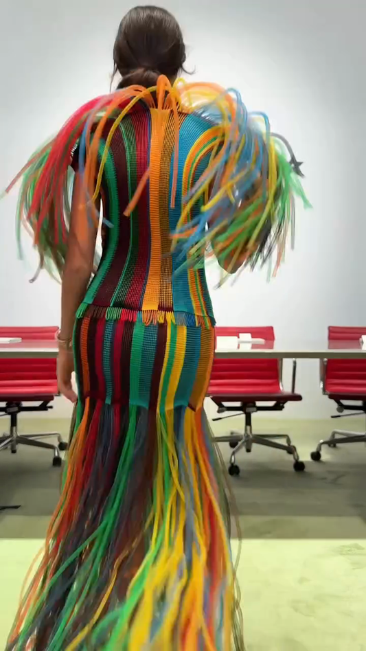 Rainbow - Striped Fringe Maxi Dress
