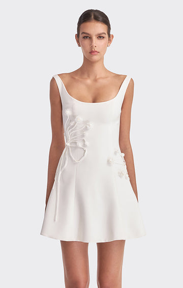 3D flower and bow detail sleeveless mini dress