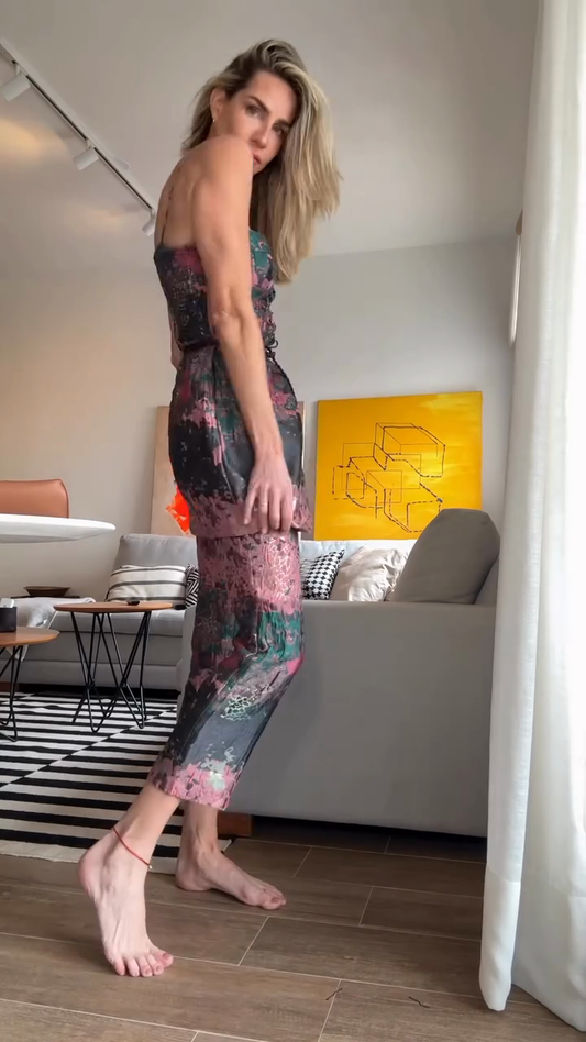 Printed Strapless Top & Cropped Pants Set