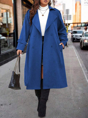 Blue Double - Breasted Trench Coat