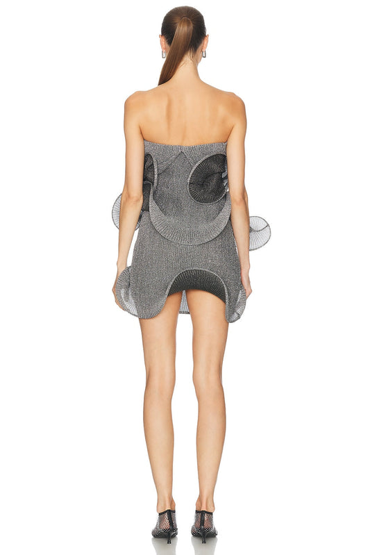 Silver Strapless Ruffled Mini Dress