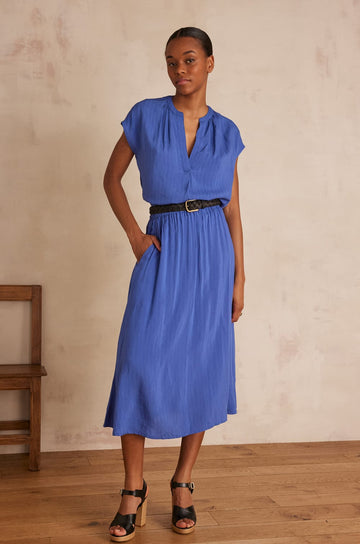 Blue Linen Top and Midi Skirt Set
