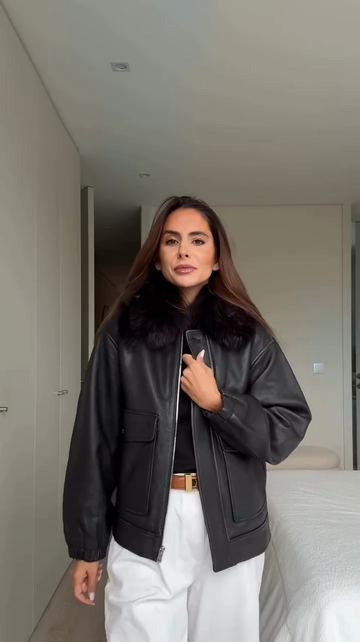 Classic Cool Fur Collar Leather Jacket