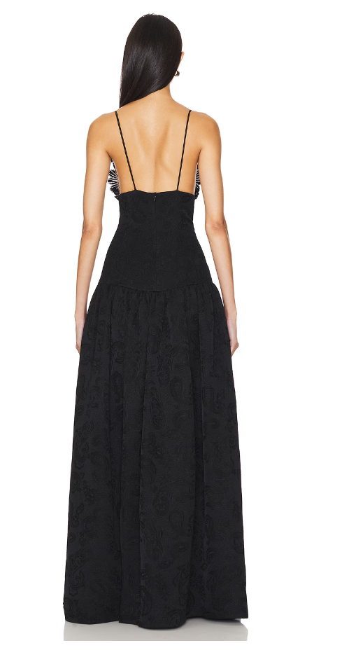 Black Satin Gown with Lace Cut