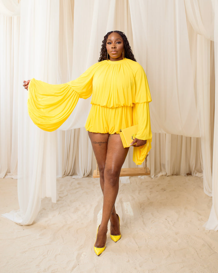 Yellow High - Neck Ruffled Romper