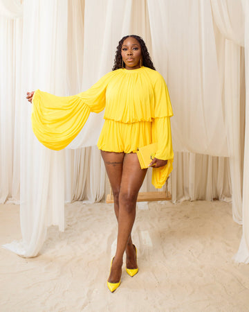 Yellow High - Neck Ruffled Romper