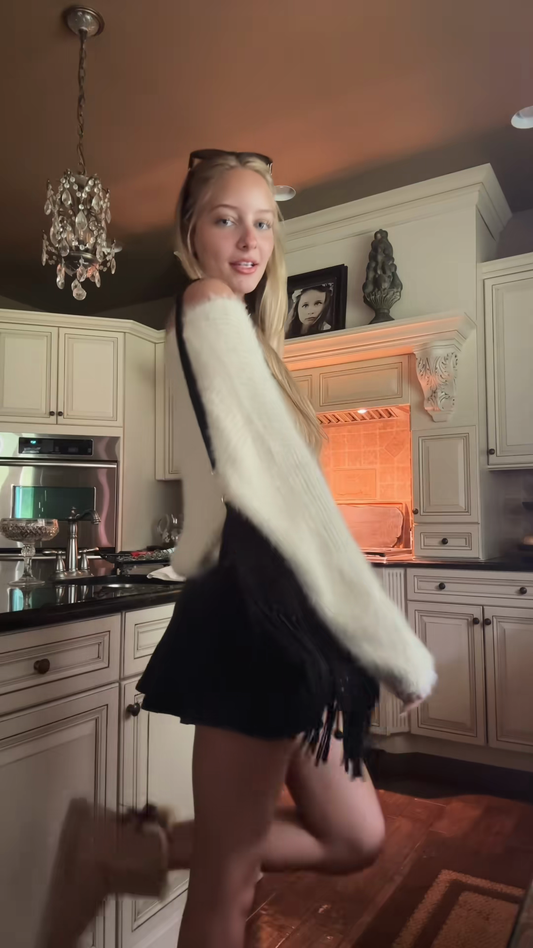 Off - the - Shoulder White Fluffy Sweater