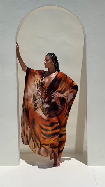 Tiger - Print Kaftan Maxi Dress